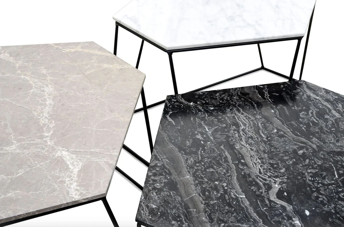 Casa Padrino mesa de centro de diseño conjunto de 3 blanco / gris / negro - Muebles de Salón de Lujo