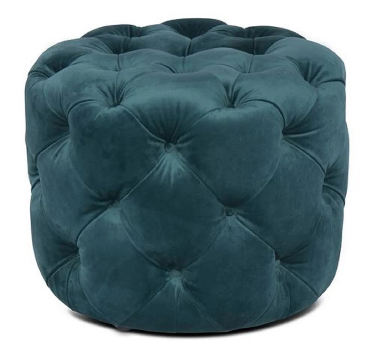 Casa Padrino Taburete Chesterfield de Lujo de Terciopelo Verde ? 53 x H. 41 cm - Taburete Redondo - Muebles Chesterfield