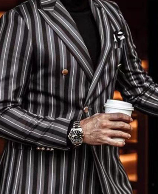 Business Vertical Stripe Lapel Collar Chest Pocket Blazer