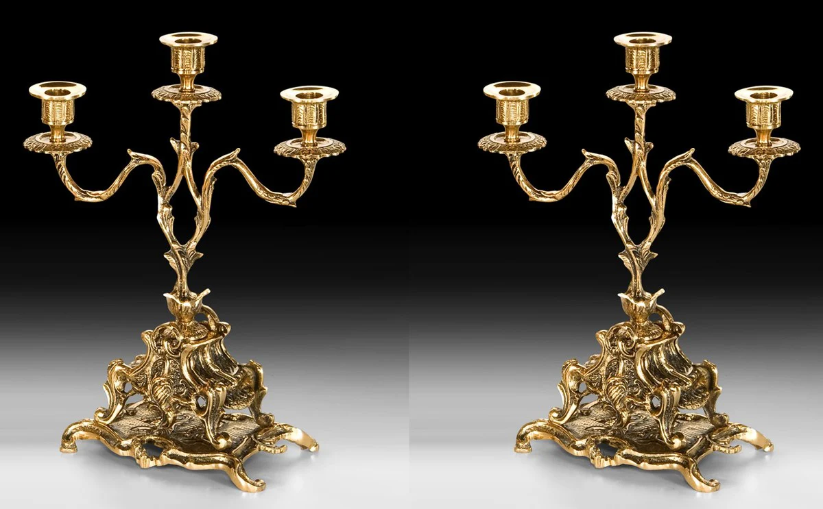 Casa Padrino conjunto de portavelas barroco de lujo oro 24 x A. 34 cm - Portavelas de bronce de estilo barroco hecho a mano - Accesorios barrocos - Interior barroco - noble y magnífico