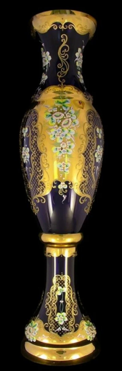 Casa Padrino florero de vidrio barroco de lujo azul / multicolor / oro A. 110 cm - Magnífico jarrón de flores hecho a mano y pintado a mano - Accesorios de decoración barroco