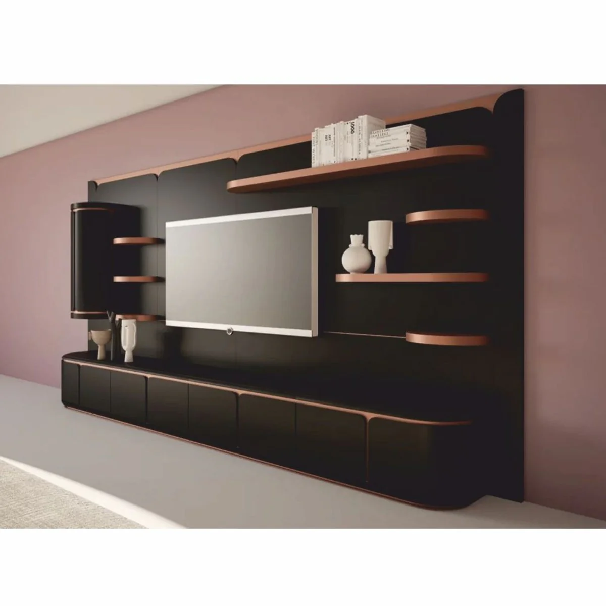 Casa Padrino gabinete de TV de lujo negro / cobre 430 cm - Muebles de sal¨®n y hotel