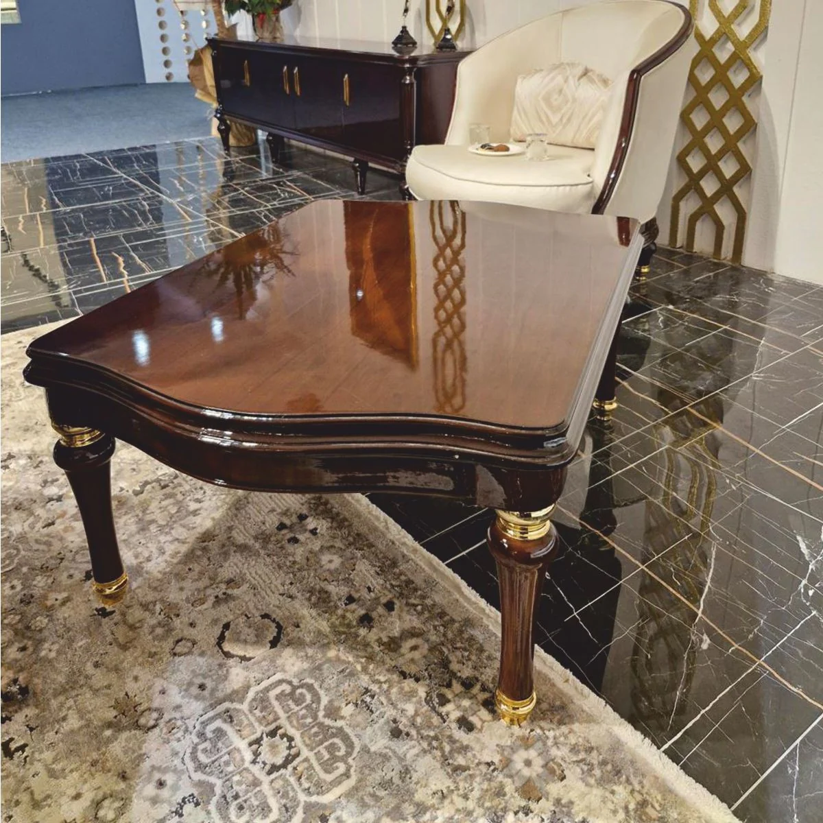 Casa Padrino mesa de centro barroco de lujo marr¨®n oscuro / oro 118 cm - Muebles Barrocos