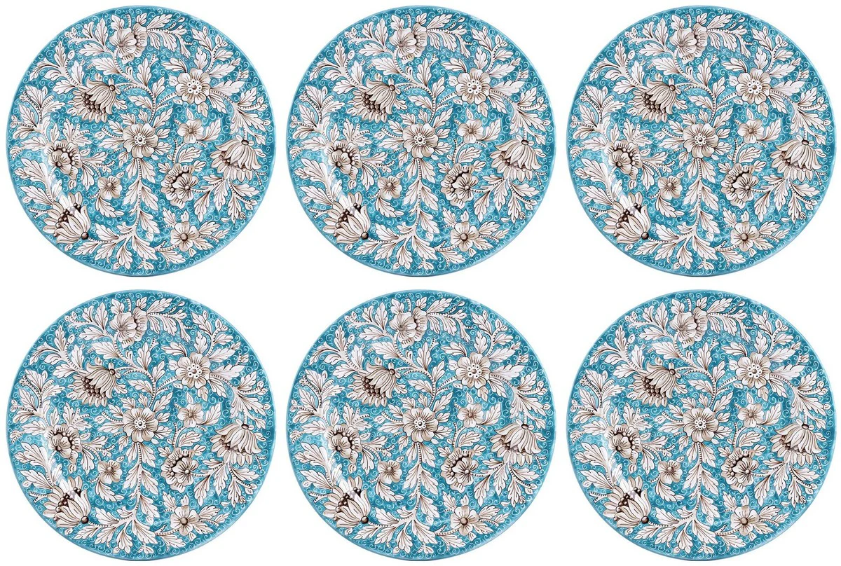 Casa Padrino conjunto de 6 platos de cer¨¢mica de lujo azul claro ? 32 cm - Hecho en Italia