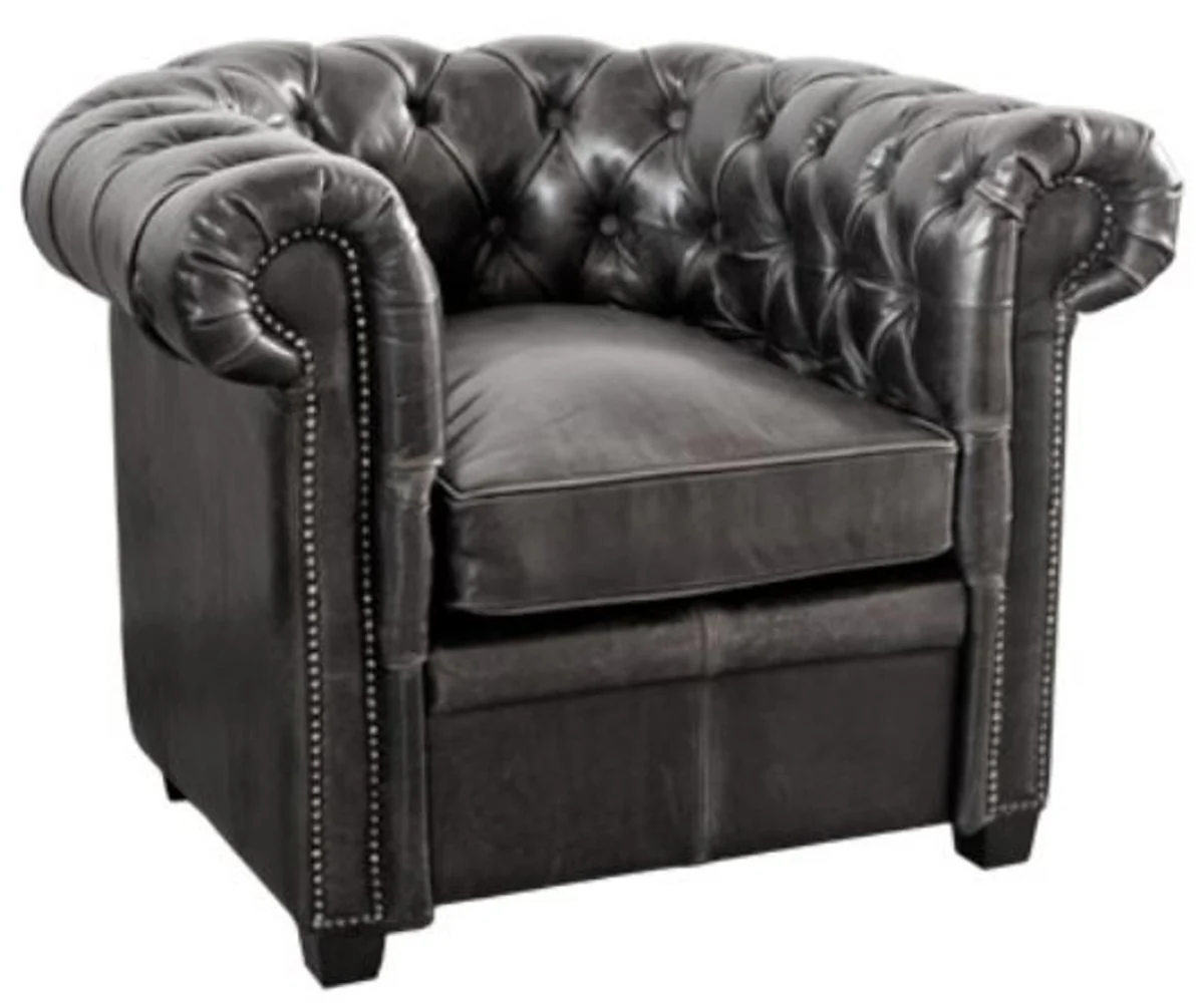 Casa Padrino sill¨®n de cuero genuino de lujo vintage negro 95 x 88 x H. 73 cm - Mueble Chesterfield