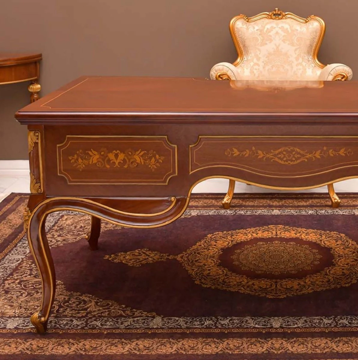 Casa Padrino Escritorio Barroco de Lujo Marr¨®n / Oro 155 cm - Muebles de Oficina Barrocos - Hecho en Italia