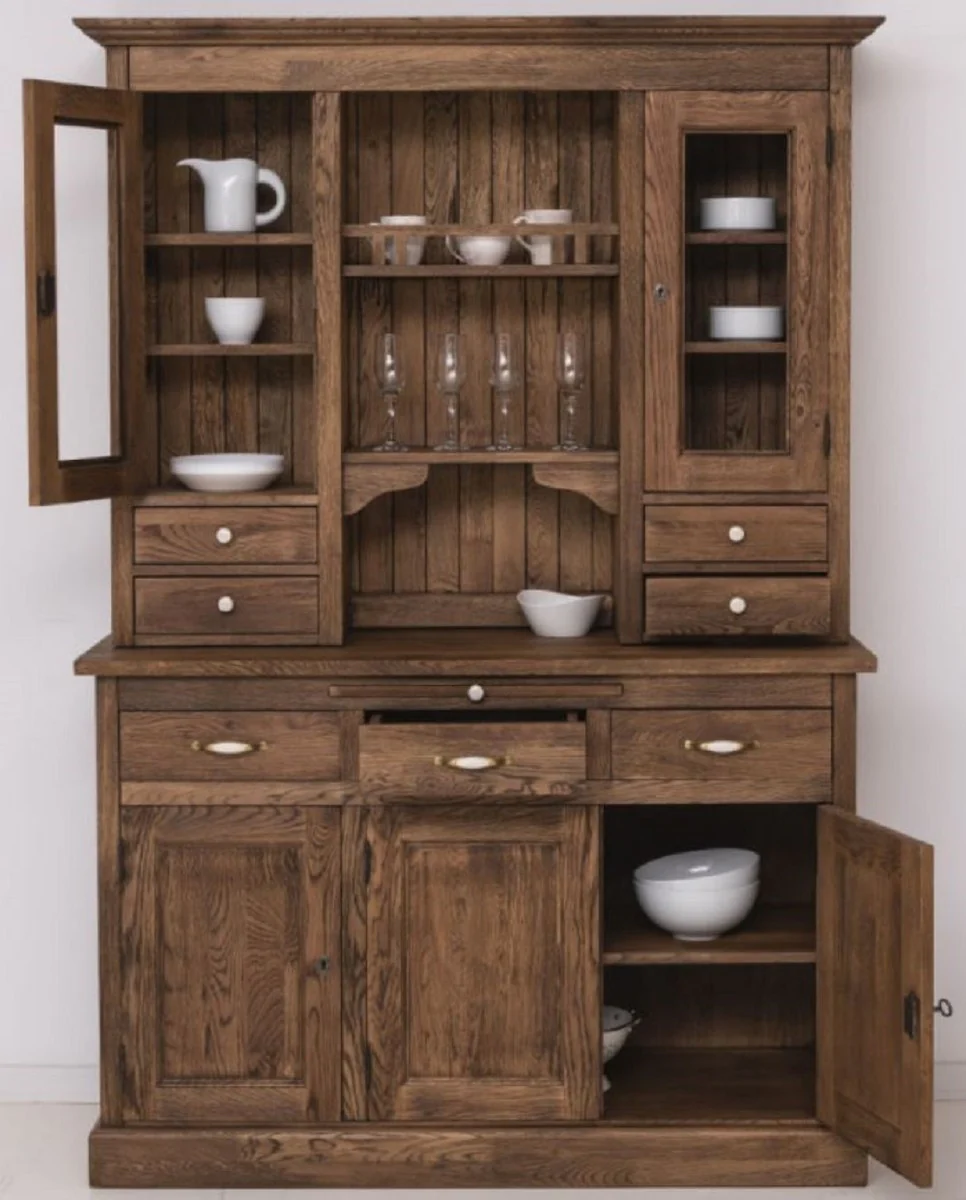 Casa Padrino armario de comedor de estilo campestre marron oscuro 137 x 50 x A. 197 cm - Armario de cocina de madera maciza - Muebles de comedor en estilo campestre