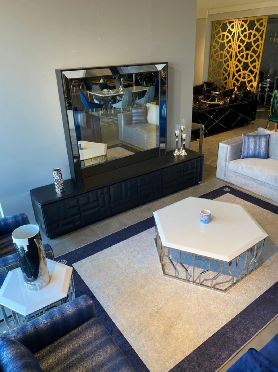 Casa Padrino gabinete de TV de lujo negro mate / oro 270 x 45 x A. 45 cm - Aparador de madera maciza noble con 6 puertas - Muebles de Lujo - Calidad de Lujo