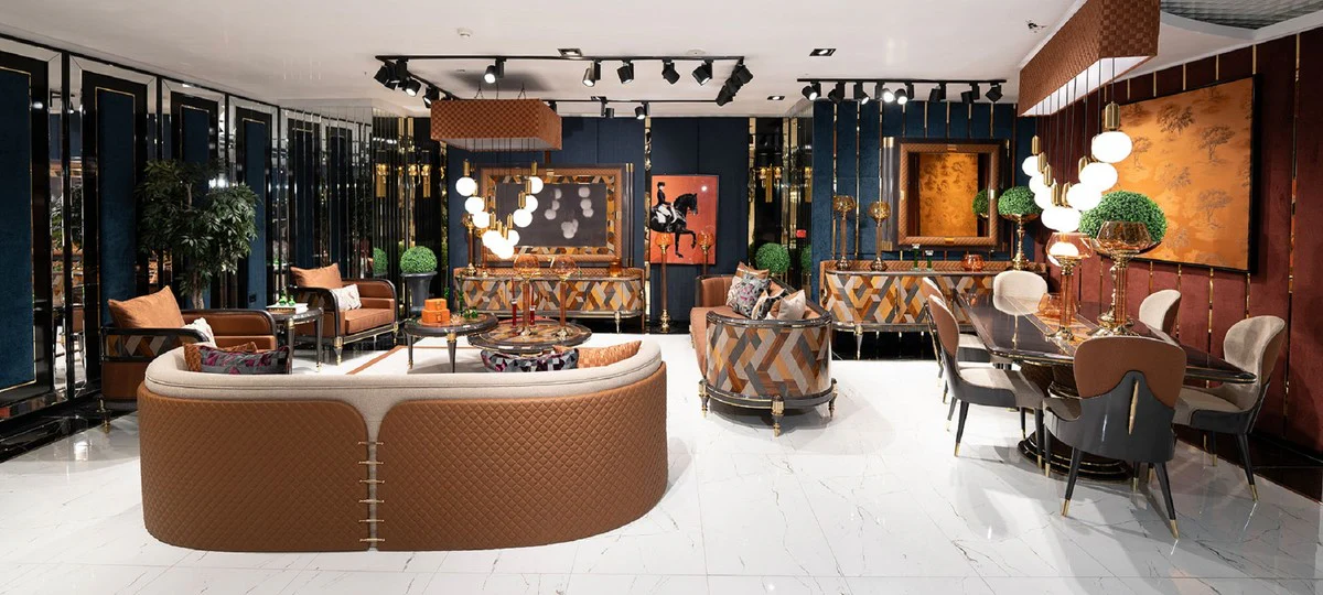 Casa Padrino sof¨¢ Art Deco de lujo crema / marr¨®n / gris / oro - Sof¨¢ de sal¨®n - Muebles de sal¨®n - Muebles Art Deco - Muebles de lujo