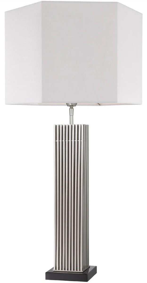 Casa Padrino lámpara de mesa de lujo plata / negro / blanco 46 x 46 x A. 87 cm - Lámpara de escritorio moderna con pantalla hexagonal - Calidad de Lujo