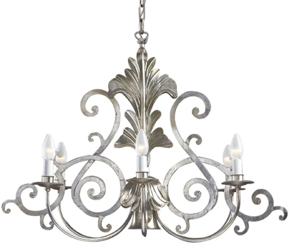 Casa Padrino araña de luces barroco de lujo plata 80 x 53 x A. 60 cm - Lámpara de Araña Ovalada de Hotel y Restaurante - Noble y Magnífico