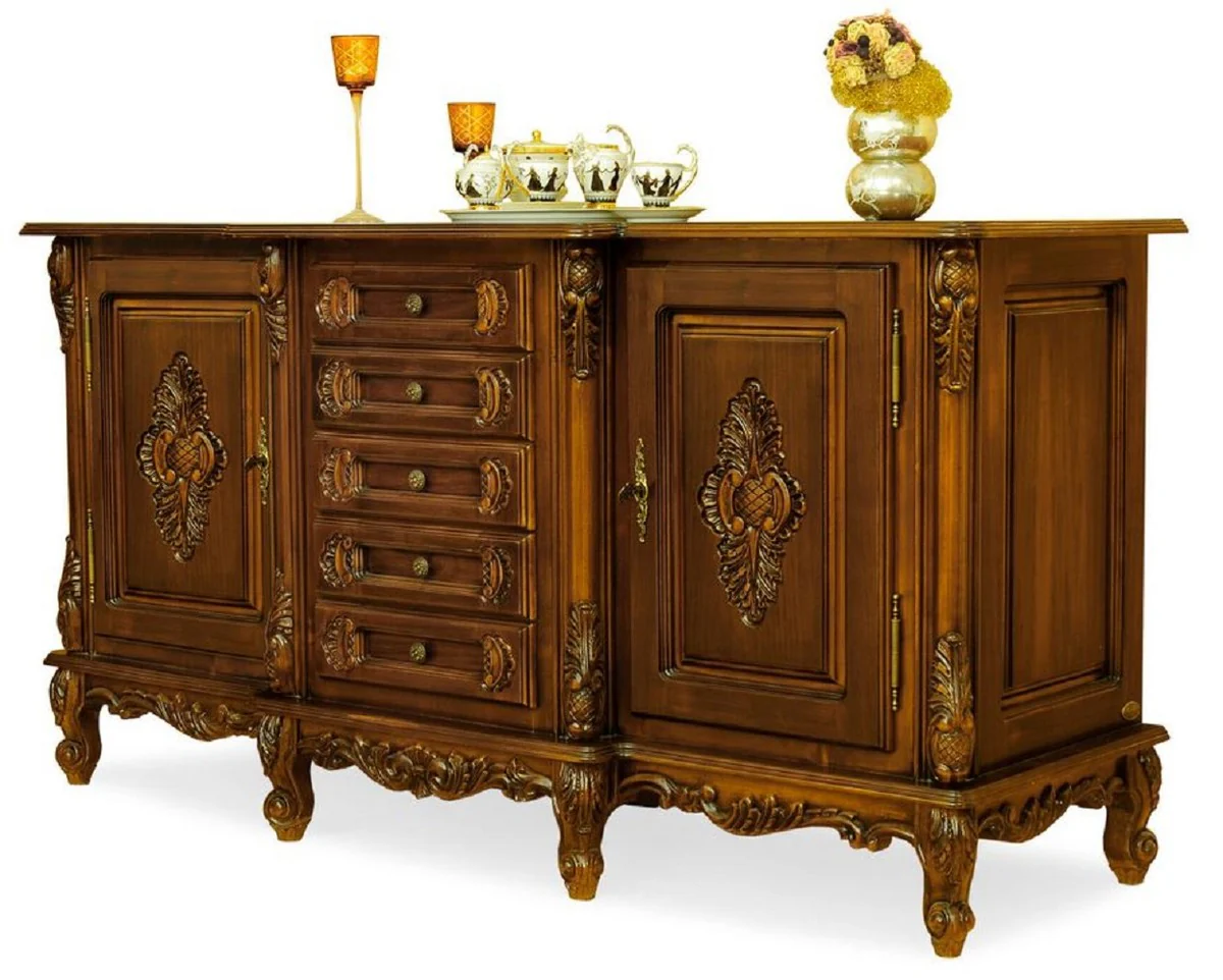 Casa Padrino aparador barroco de lujo marrón - Magnífico armario de madera maciza con 5 cajones y 2 puertas - Muebles de lujo en estilo barroco - Muebles barrocos - Noble y Magnífico