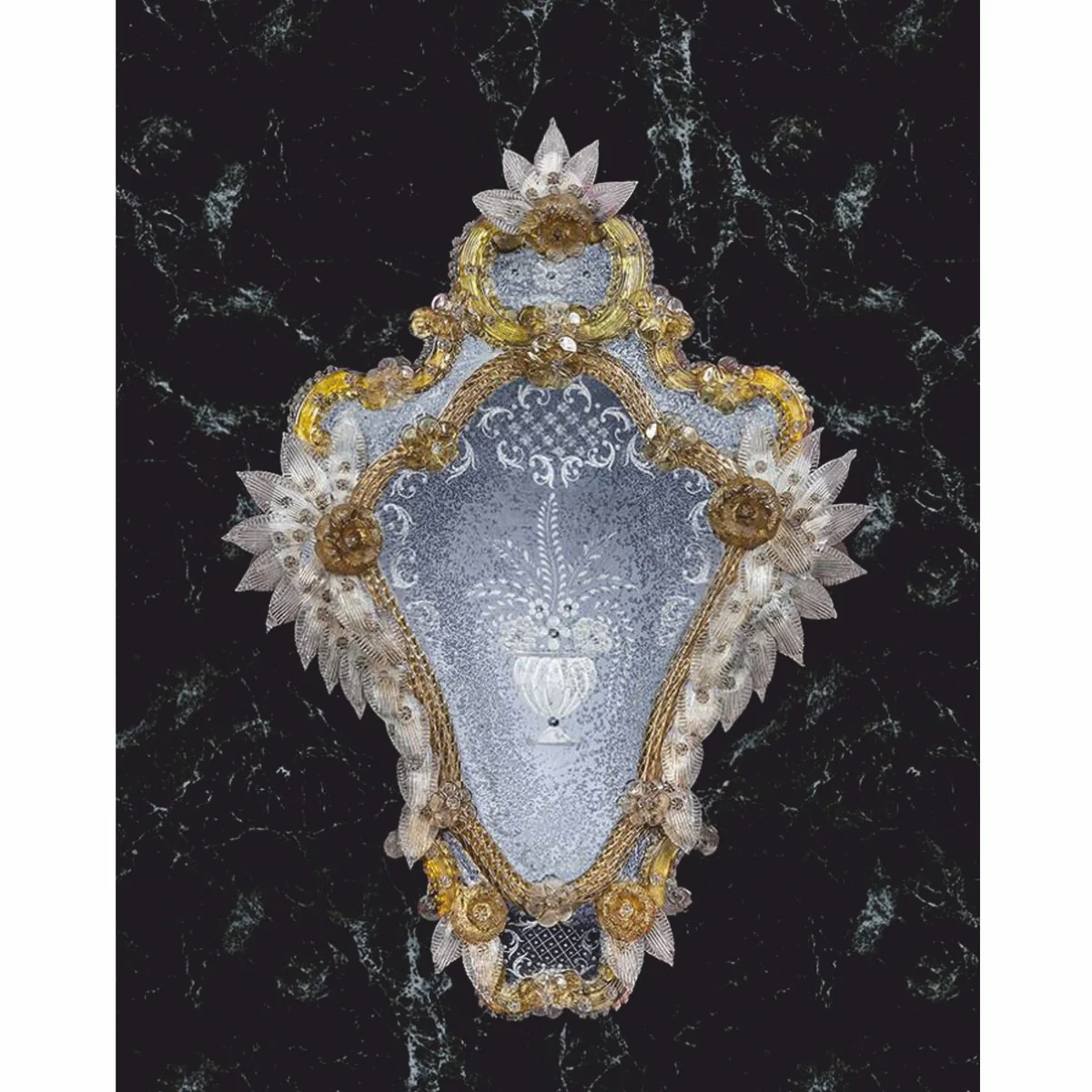 Casa Padrino espejo barroco de lujo amarillo A. 75 cm - Hecho en Italia