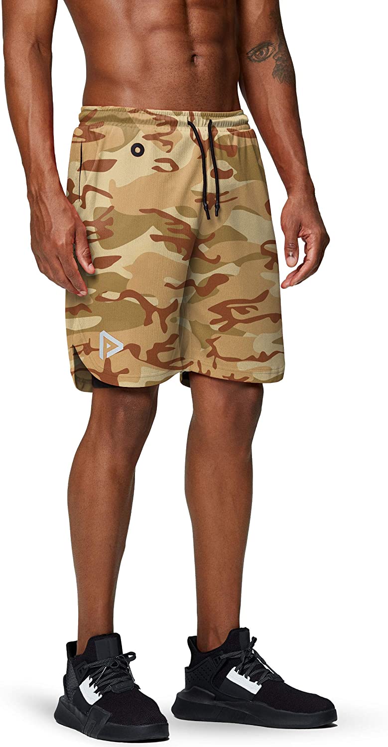 Men's 2 in 1 Running Shorts Gym Workout Quick Dry Mens Shorts with Phone Pocket