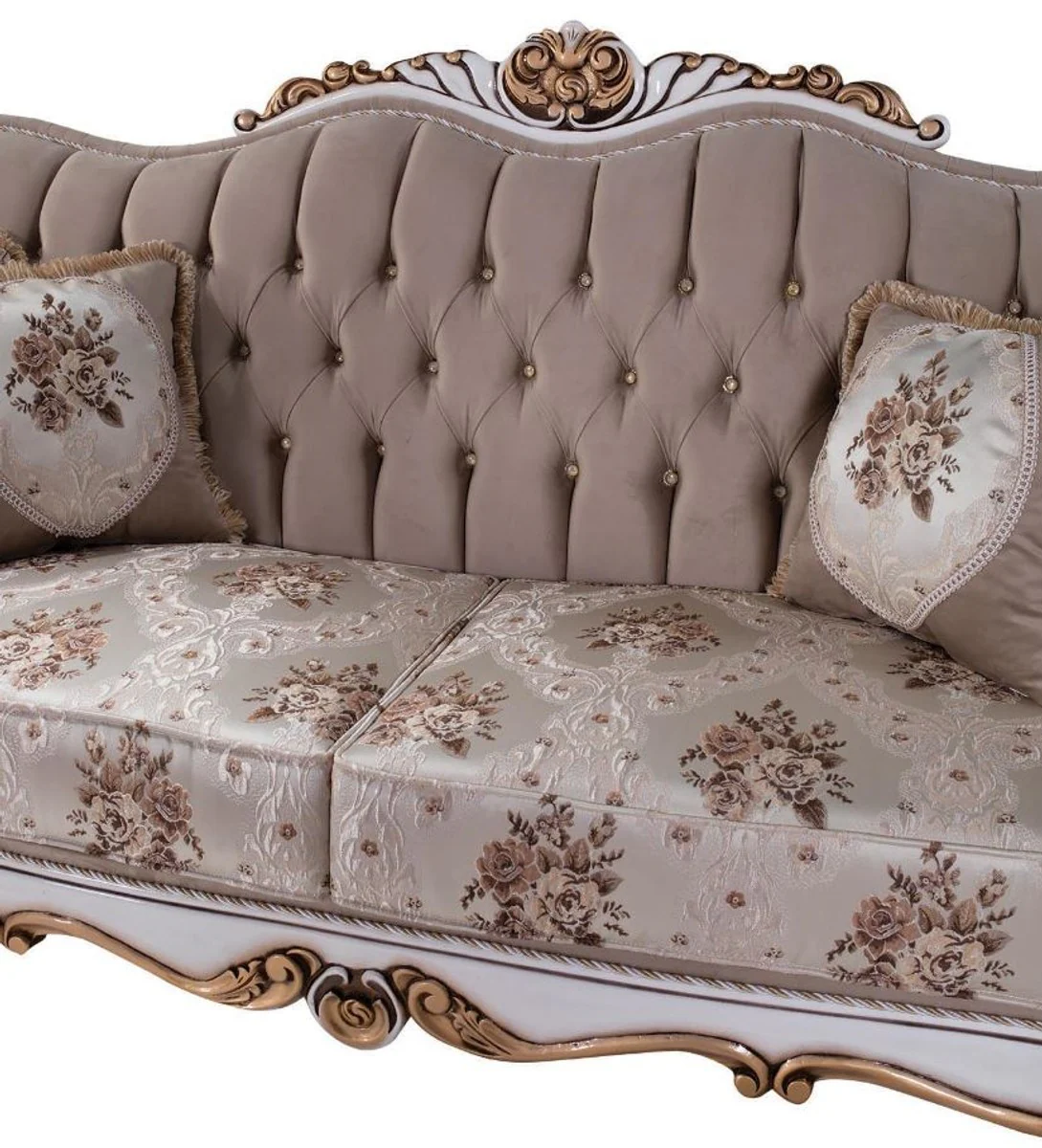 Casa Padrino sof¨¢ barroco de lujo con cojines gris / multicolor / blanco / bronce 232 x 87 x A. 101 cm - Sof¨¢ de sal¨®n con estampado floral y hermosas decoraciones