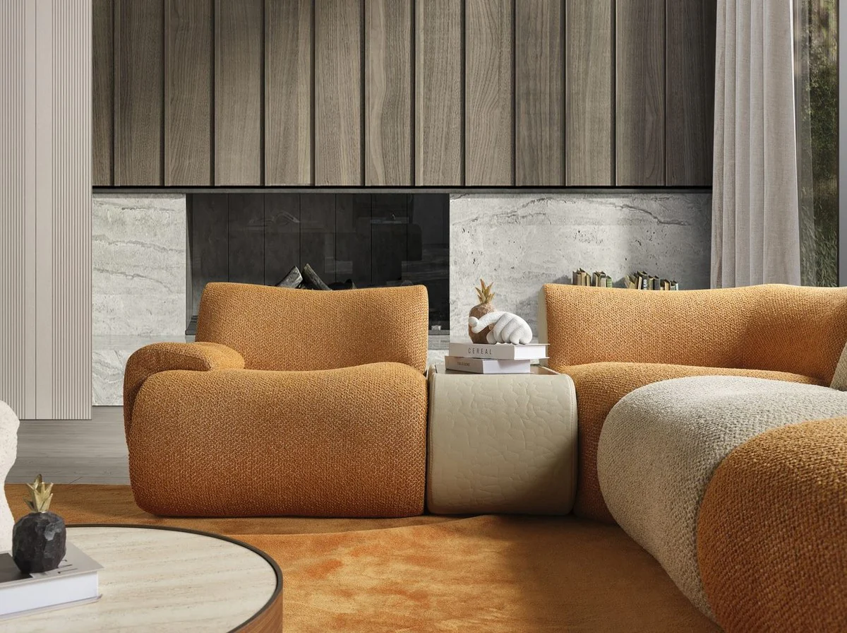 Casa Padrino sof¨¢ esquinero de lujo marr¨®n / crema / gris 340 x 232 x A. 72 cm - Sof¨¢ modular de sal¨®n de 6 piezas - Sof¨¢ de hotel - Muebles de sal¨®n - Muebles de hotel - Muebles de lujo