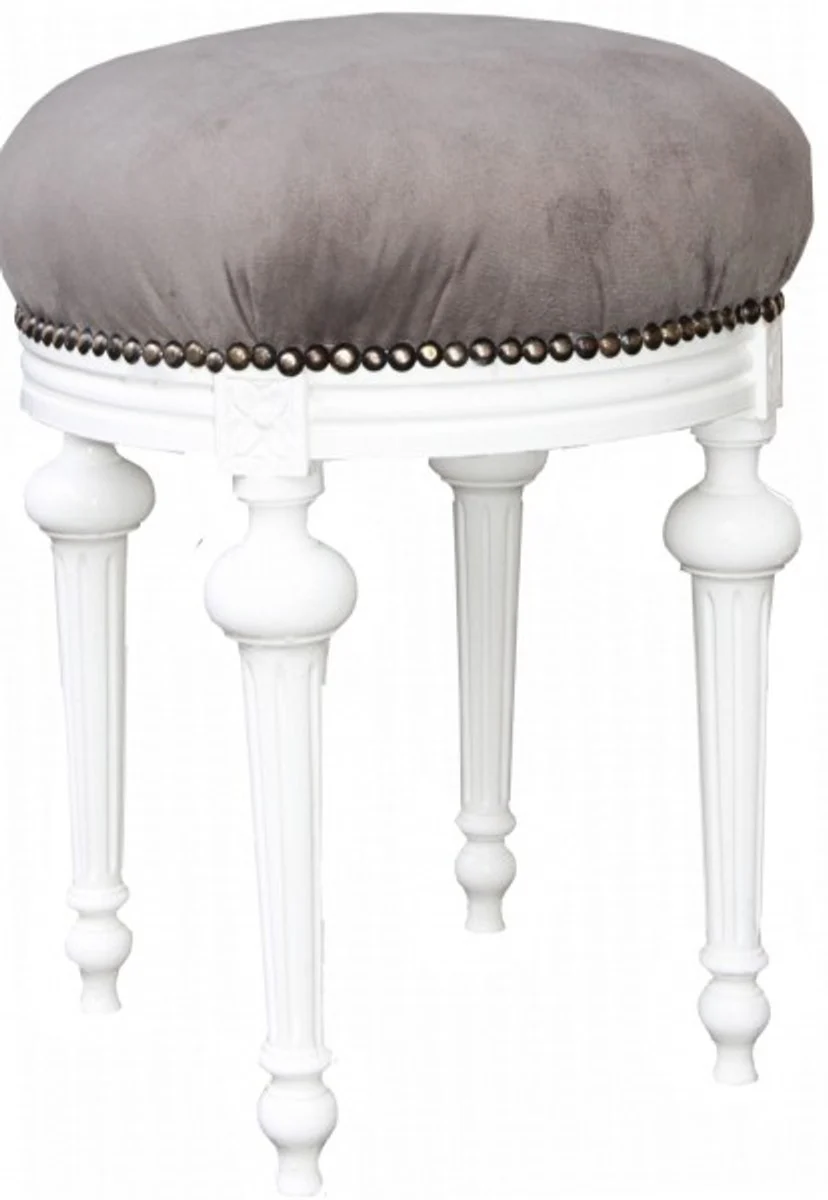 Casa Padrino barroco de heces - taburete redondo gris / blanco - muebles barrocos