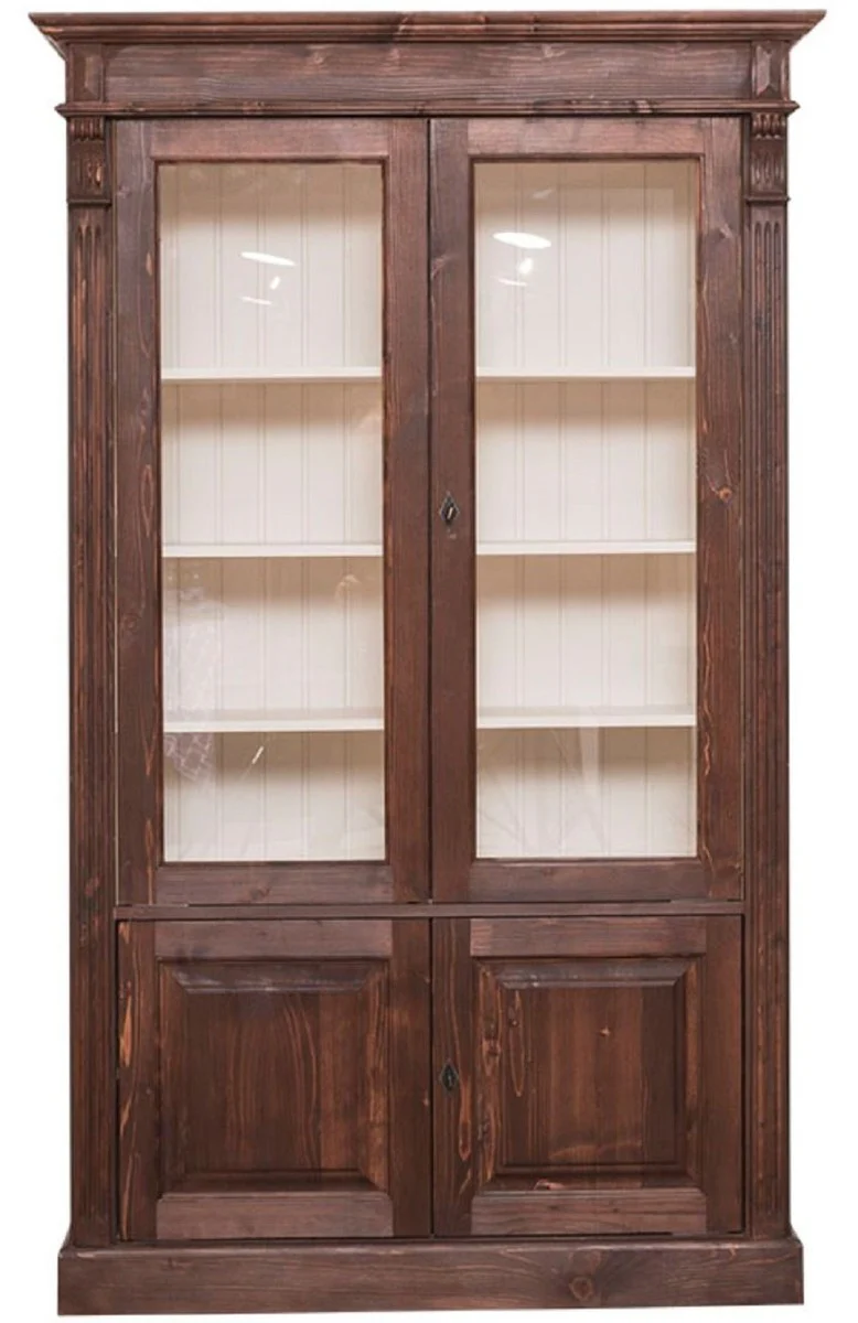 Casa Padrino gabinete de libros de estilo campestre marr¨®n oscuro / crema 119 x 39 x H. 197 cm - Mueble de Sal¨®n con 4 Puertas - Armario de Madera Maciza - Vitrina - Muebles de Sal¨®n de Estilo Campestre