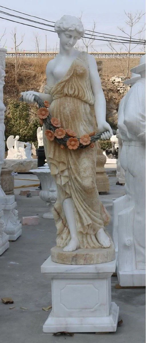 Casa Padrino escultura decorativa de jard¨ªn de m¨¢rmol Art Nouveau dama lado izquierdo blanco / beige A. 190 cm