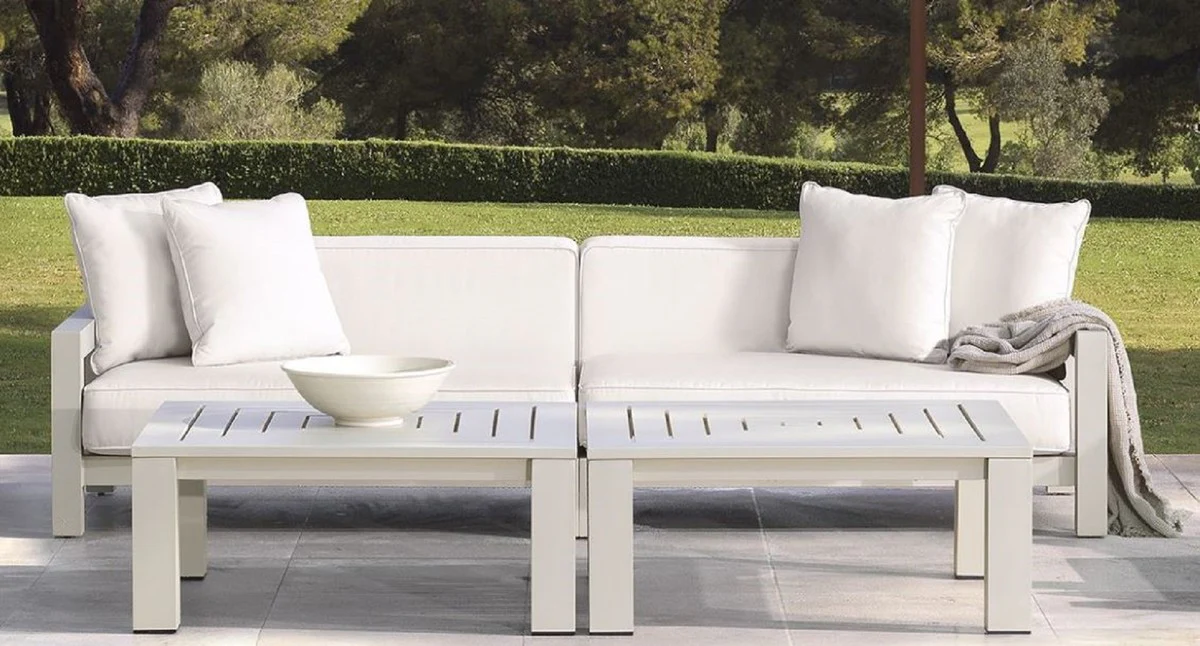 Casa Padrino sof¨¢ de jard¨ªn de lujo blanco / arena 273,5 x 100 x A. 72 cm - Sof¨¢ de jard¨ªn con cojines para terraza resistente a la intemperie - Muebles de Hotel - Calidad de Lujo