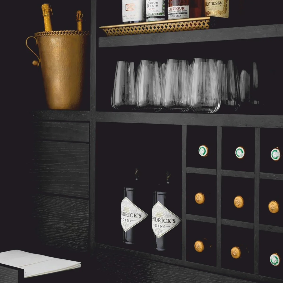 Casa Padrino armario bar de lujo negro-gris / bronce A. 150 cm - Muebles de bar