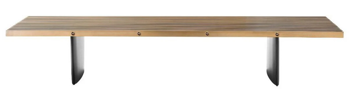 Casa Padrino mesa de centro de lujo lat¨®n / negro 220 x 78 x H. 38 cm - Mesa de Sal¨®n con Tablero de Acero Inoxidable - Muebles de Lujo