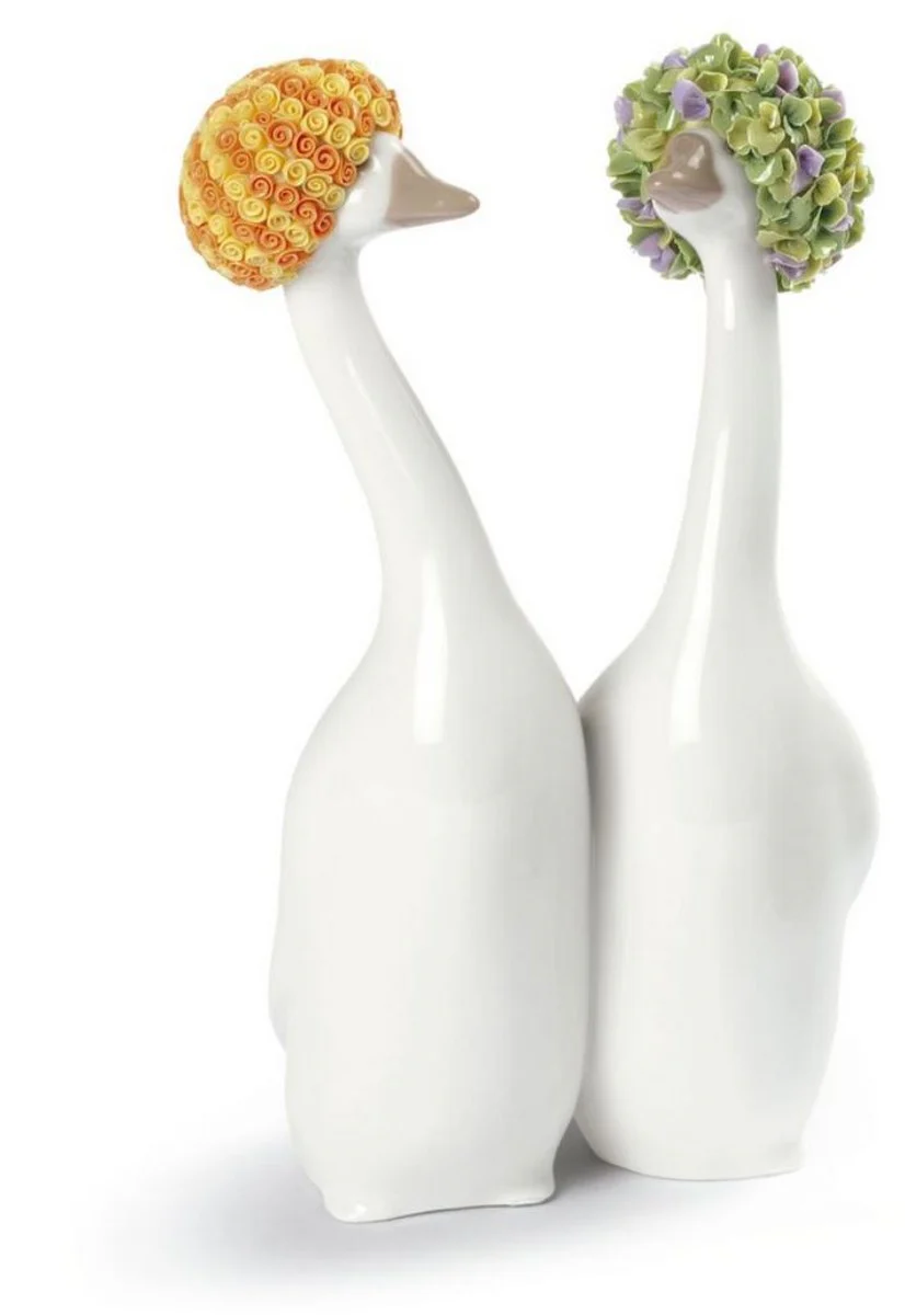 Casa Padrino Porcelain Geese Sculpture Orange / Green 11 x H. 21 cm - Luxury Decoration
