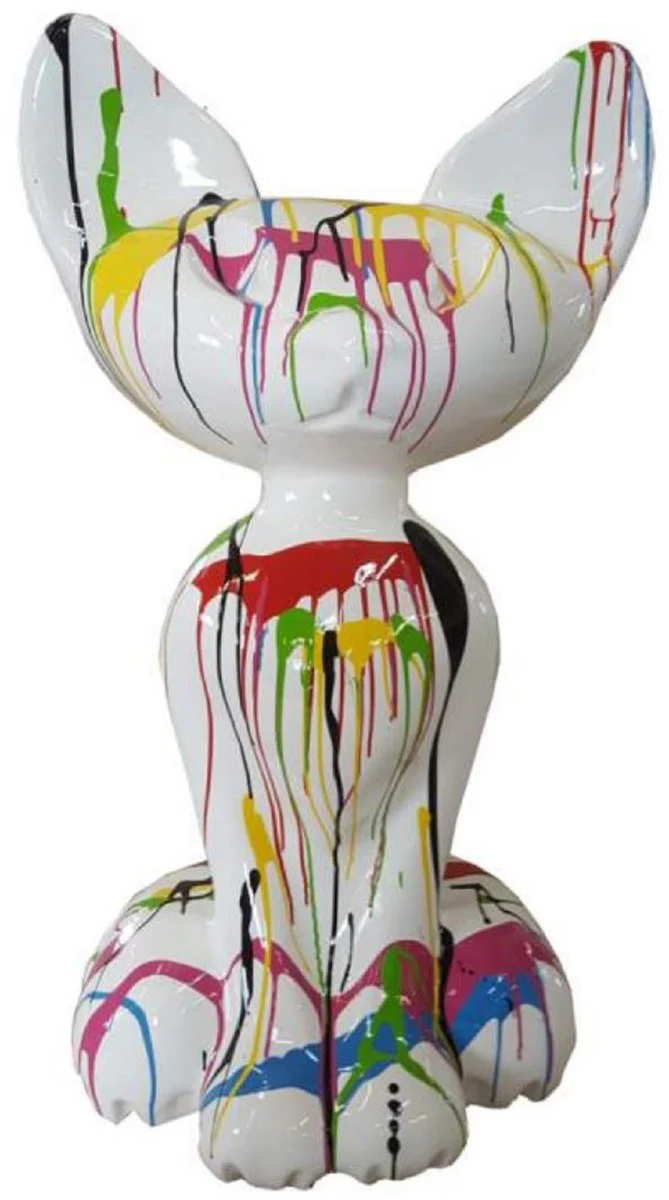 Casa Padrino escultura decorativa de lujo gato blanco / colorido A. 130 cm - Figura decorativa grande - Figura animal XXL - Escultura decorativa XXL - Esculturas y figuras decorativas XXL de lujo