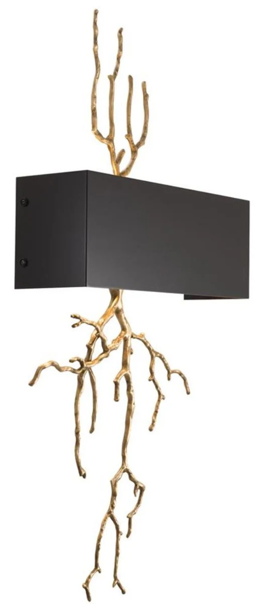 Casa Padrino lámpara de pared de latón de lujo con pantalla de metal latón antiguo / negro 40,5 x 12,5 x H. 84 cm - Muebles de Lujo