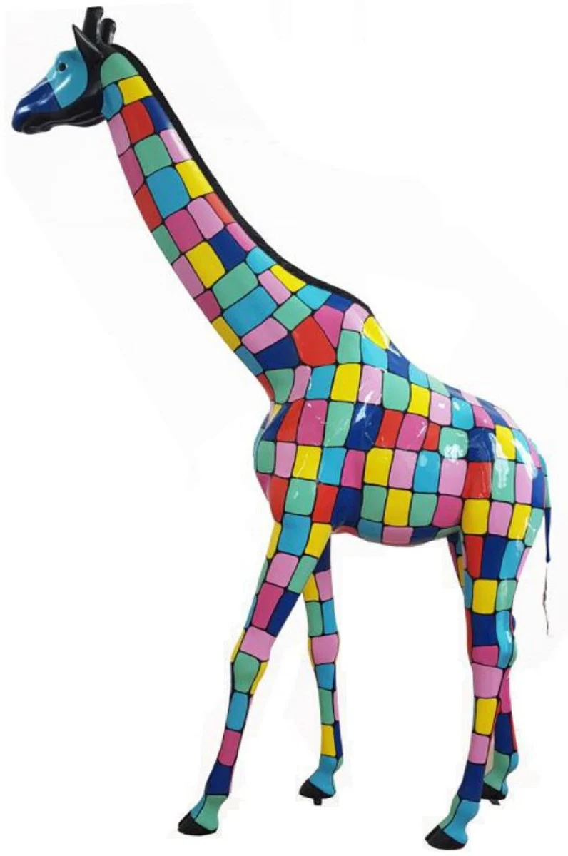 Casa Padrino escultura decorativa de diseño jirafa multicolor A. 320 cm - Figura decorativa enorme - Figura de animal de tamaño natural - Figura de decoración de jardín resistente a la intemperie