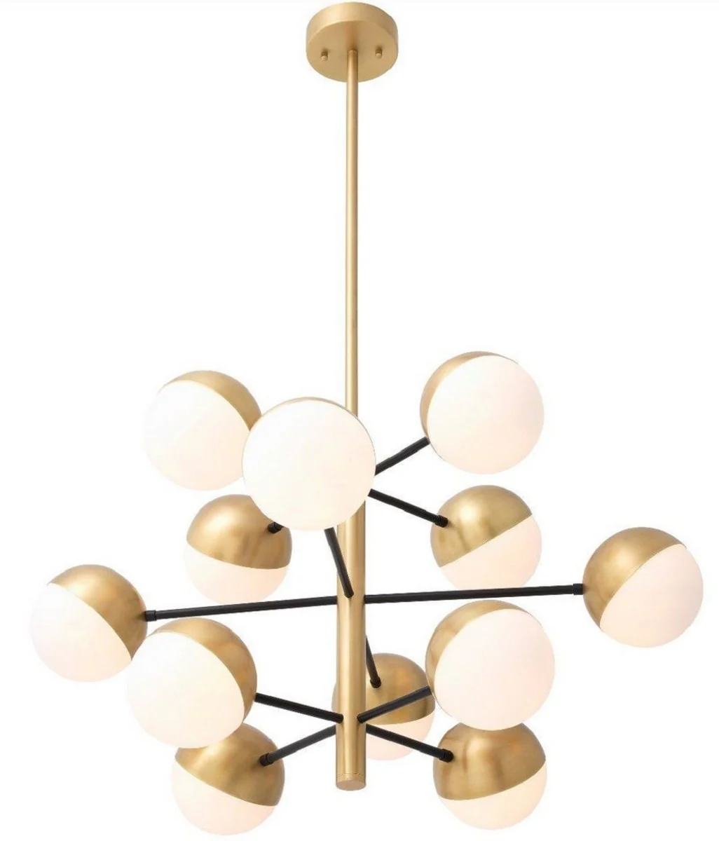 Casa Padrino lámpara de araña de lujo latón antiguo / blanco Ø 94 x A. 55 cm - Lámpara de araña de salón - Lámpara de araña de hotel - Calidad de Lujo