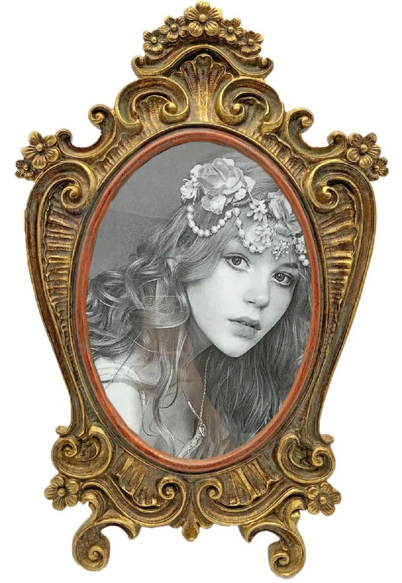 Casa Padrino marco de imagen barroco oro antiguo / rojo antiguo 13 x A. 18 cm - Marco de fotos estilo antiguo - Decoración de escritorio - Decoración salón - Accesorios decorativos barroco