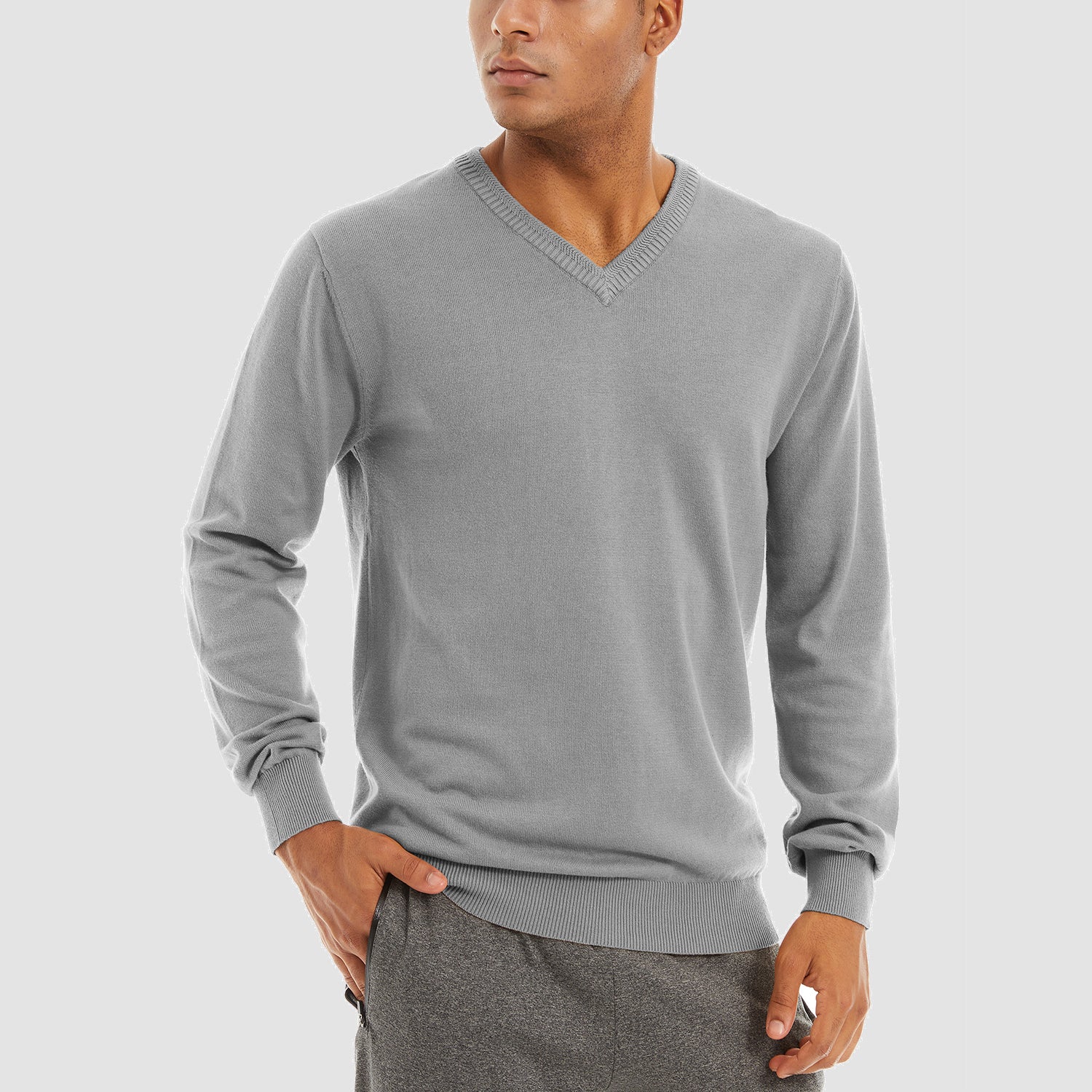 Men's Pullover Sweaters V-Neck Long Sleeve Cotton Sweatshirt