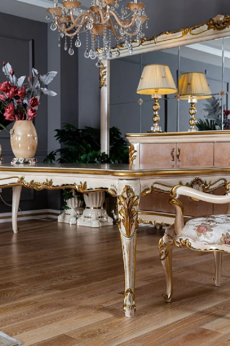 Pomp??s de Casa Padrino conjunto de comedor barroco de lujo Provenza beige / blanco / oro - Muebles de comedor de estilo barroco Pomp??s dise?ados por Harald Gl??ckler