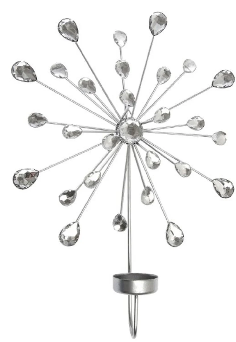 Casa Padrino conjunto de candelero de pared de diseño de 4 plata 24 x 6 x H. 31 cm - Decoración de Pared Decorativa