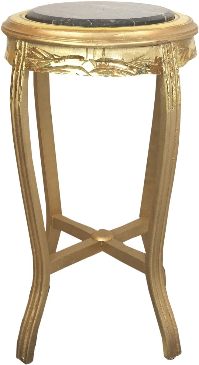 Casa Padrino Mesa Auxiliar Barroco con Encimera de M¨¢rmol Oro / Negro ? 41 x H. 69 cm - Mesa de Tel¨¦fono Mesa de Flores Redonda Tallada a Mano Estilo Antiguo