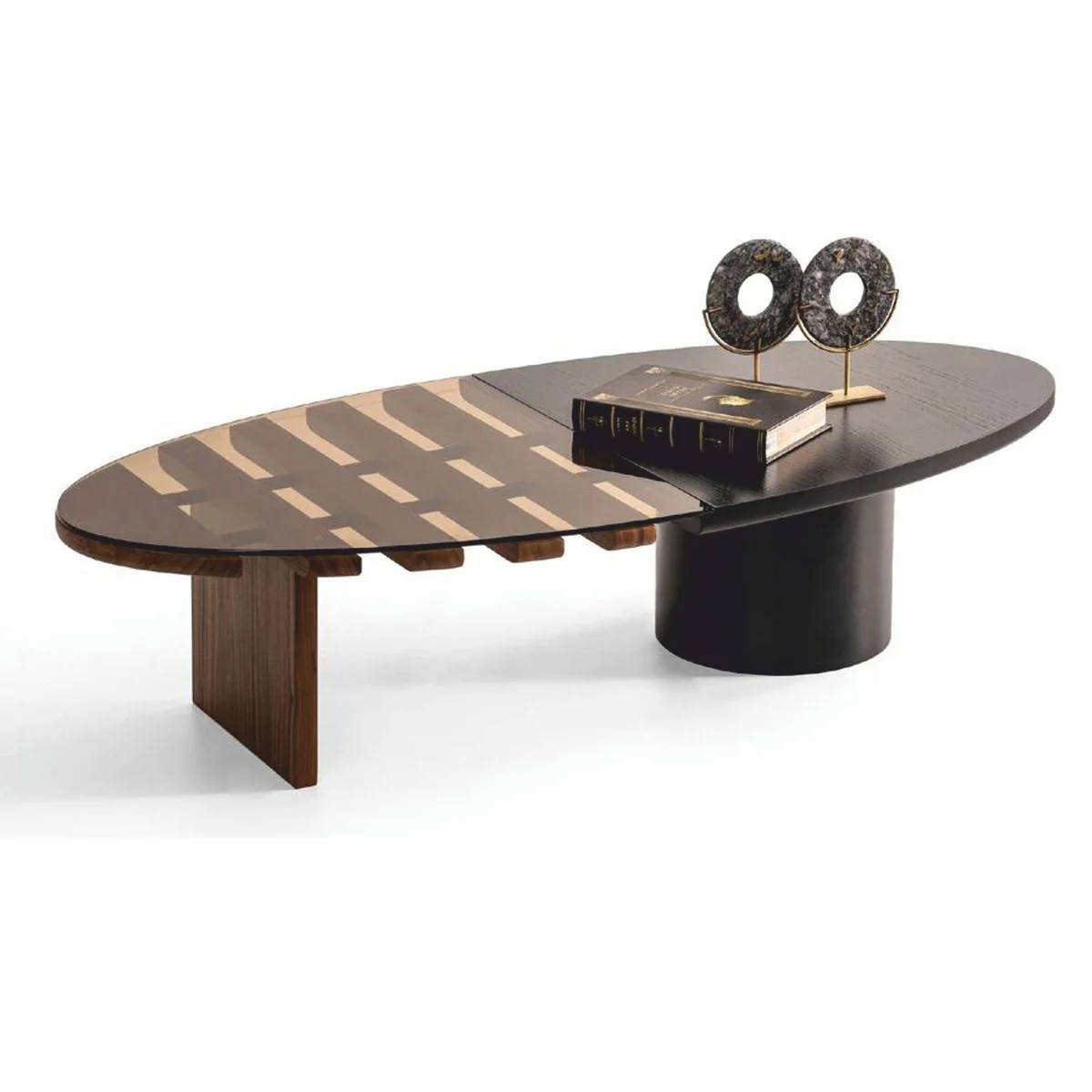 Casa Padrino mesa de centro de lujo con tapa de vidrio marr¨®n oscuro / marr¨®n 150 cm - Muebles de sal¨®n