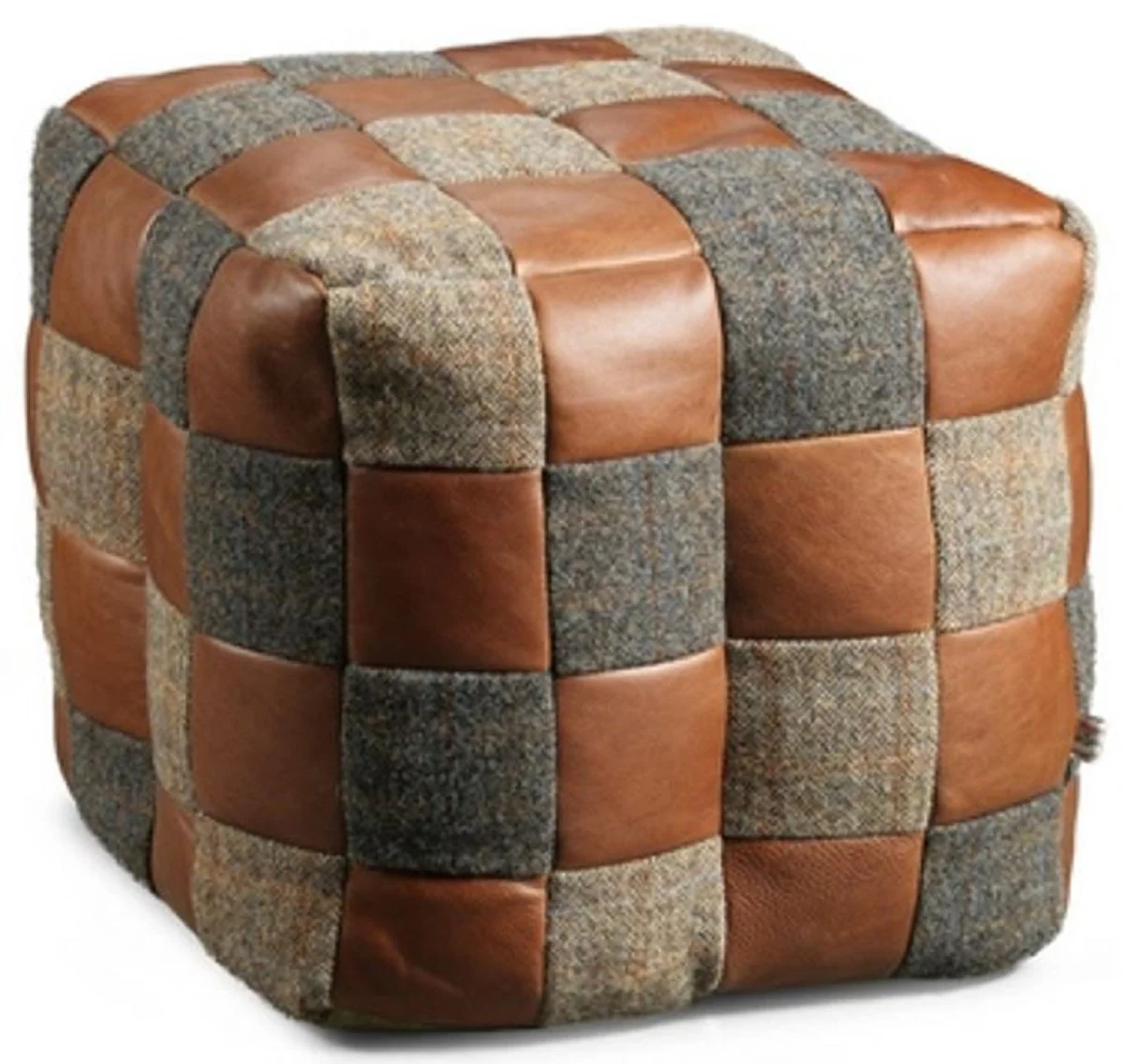 Casa Padrino taburete de cuero de lujo gris / beige / marr¨®n 45 x 45 x A. 45 cm - Taburete en forma de cubo con cuero genuino - Reposapi¨¦s - Muebles de sal¨®n