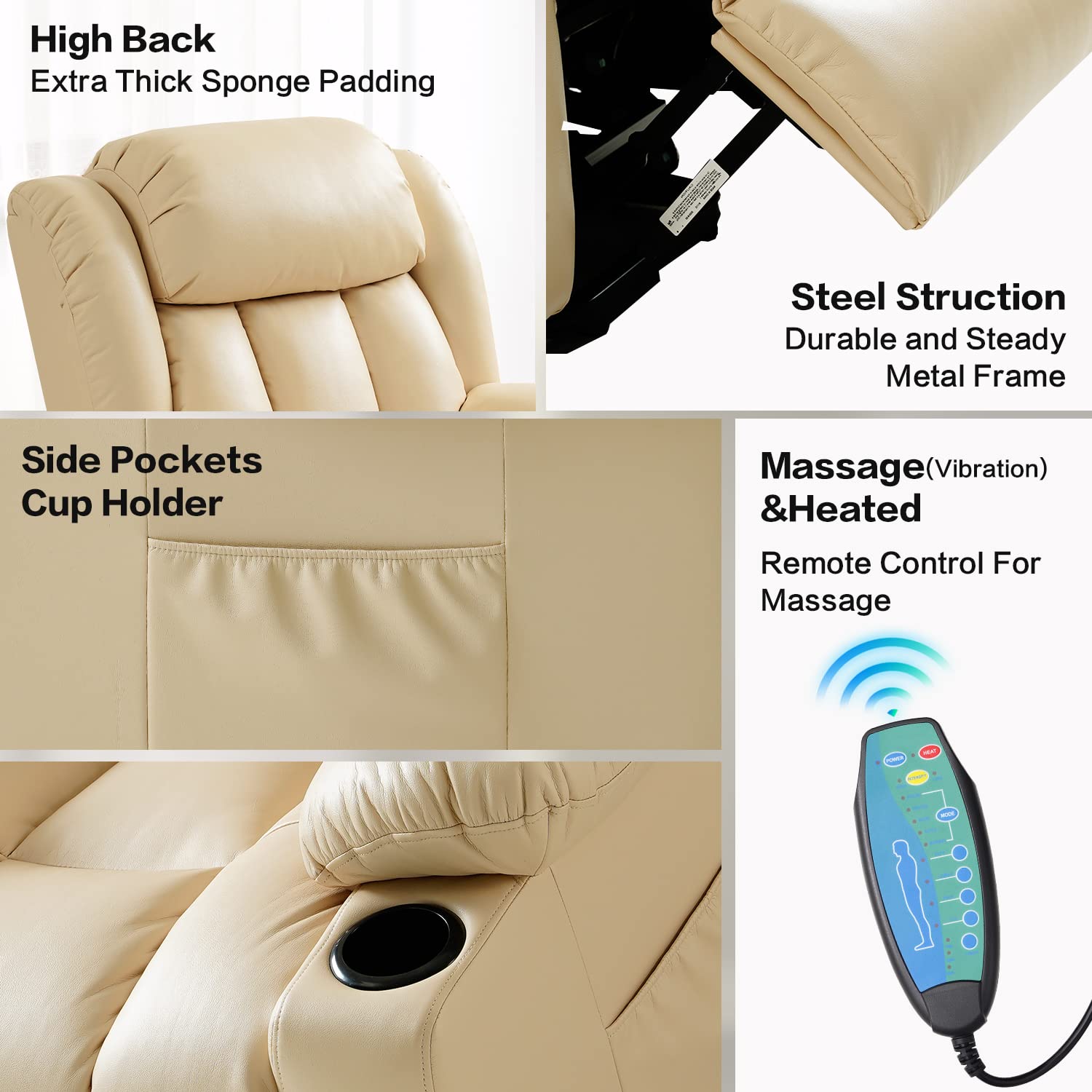 Clearance Sale Mcombo Electric lift Recliner sofa with massage and heating functions, 3 positions, 2 side pockets and cup holders, USB ports!