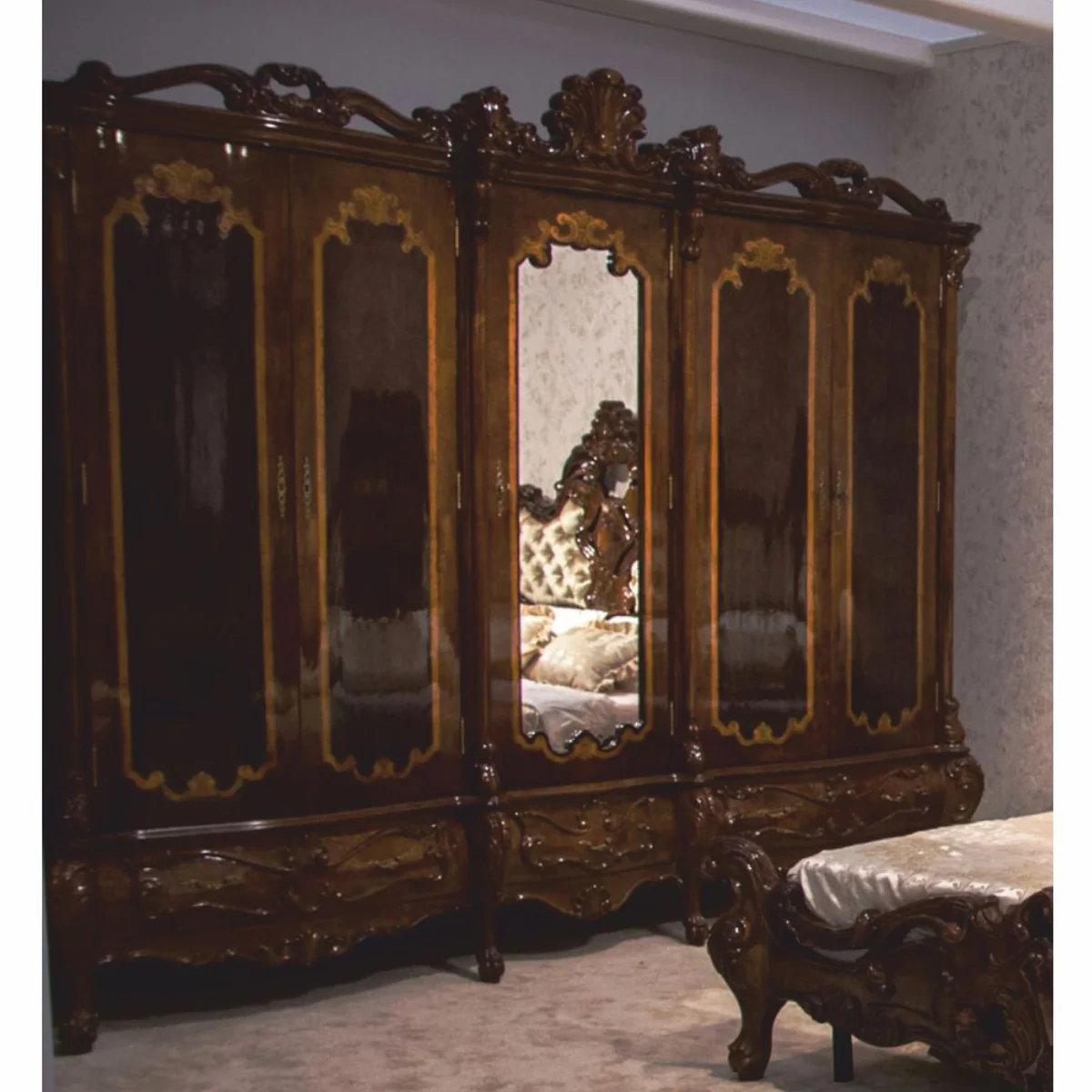 Casa Padrino armario de dormitorio barroco de lujo marr¨®n oscuro 305 cm - Muebles barrocos