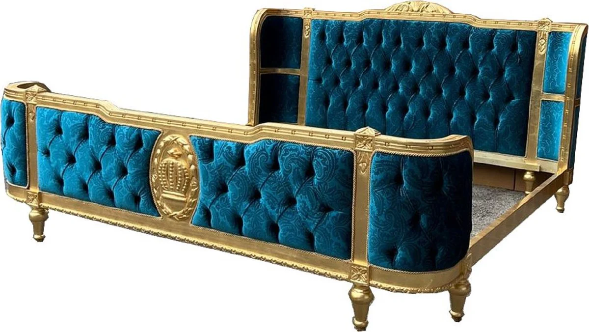 Pomp??s by Casa Padrino cama de matrimonio barroco de lujo turquesa patr¨®n / oro - Cama barroco pomposa dise?ada por Harald Gl??ckler - Muebles de dormitorio en estilo barroco - Muebles barrocos