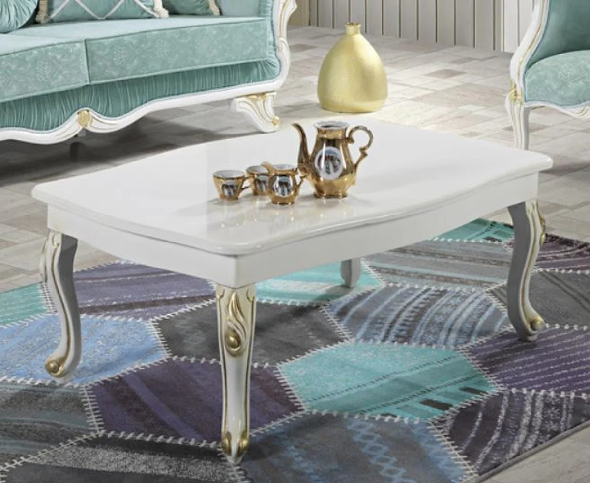 Casa Padrino mesa de centro barroco blanco / oro 105 x 74 x A. 46 cm - Mesa de sal¨®n rectangular de estilo barroco - Muebles Barrocos