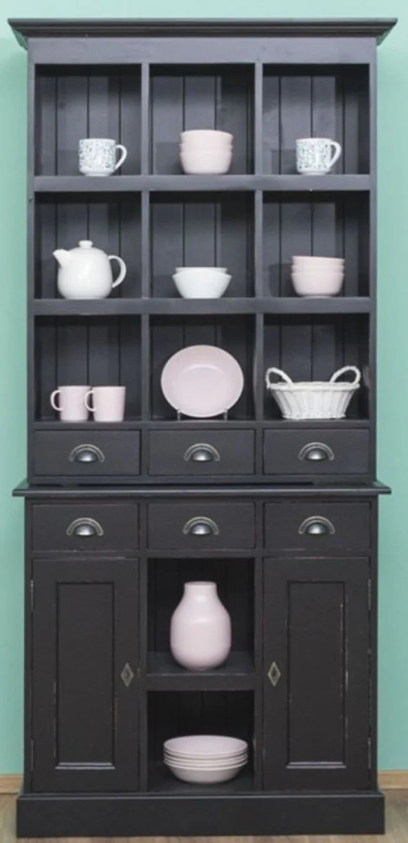 Casa Padrino armario de estilo campestre negro antiguo 97 x 40 x A. 210 cm - Armario estante de madera maciza con 2 puertas y 6 cajones - Muebles de Estilo Campestre