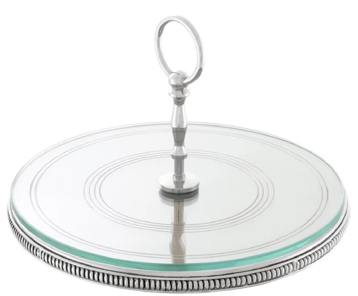 Casa Padrino plato de pastel de lujo con asa plata ? 29 x H. 18,5 cm - Etagere de 1 Nivel de Lujo
