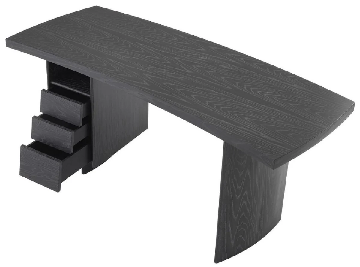 Casa Padrino escritorio de lujo de madera maciza con tablero curvo gris antracita 170 x 70 x A. 78,5 cm - Mesa de Oficina - Mesa de Computadora - Muebles de Oficina de Lujo