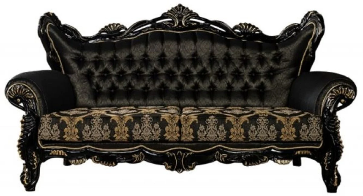 Casa Padrino sof¨¢ barroco de lujo negro / oro - Magn¨ªfico sof¨¢ de sal¨®n con patr¨®n elegante - Muebles de sal¨®n barrocos