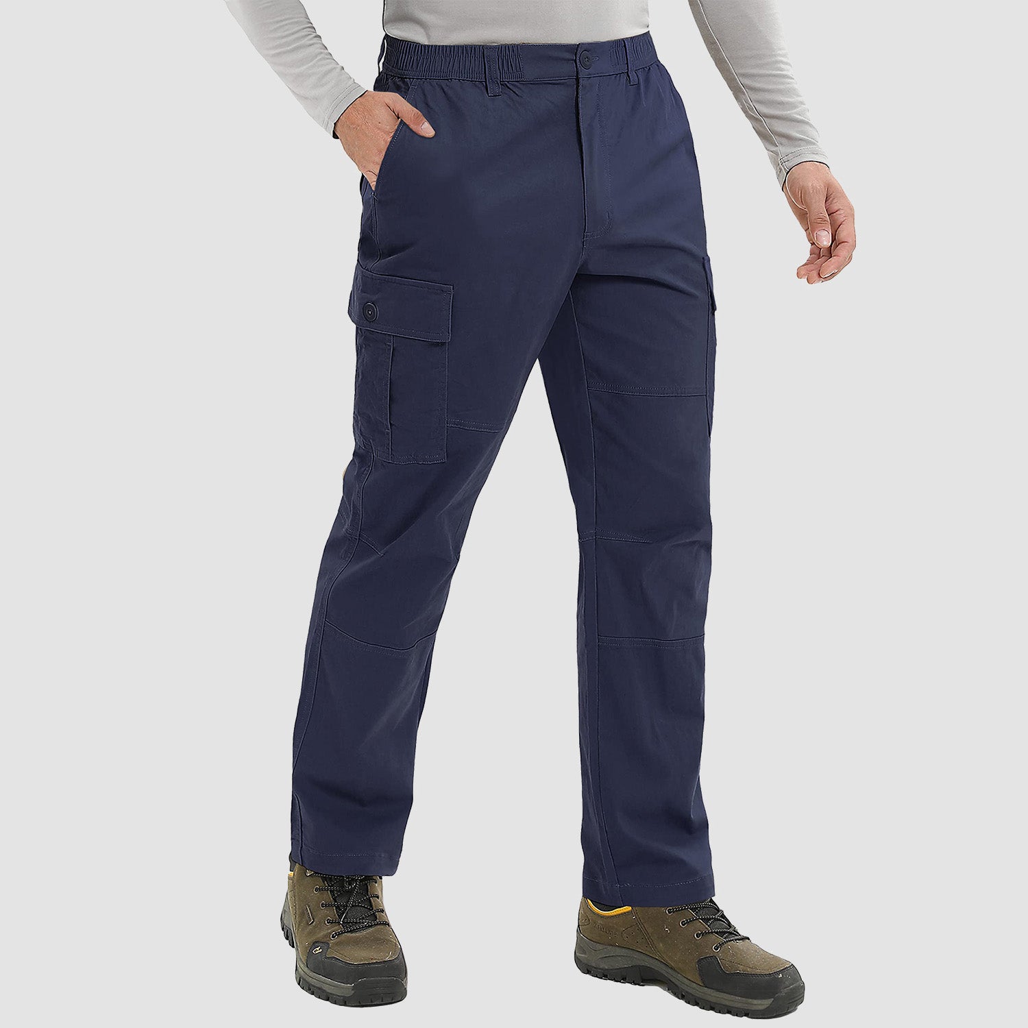 Men's Outdoor Cargo Pants Straight Fit with 6 Pockets Elastic Waist Fishing Travel Work Pants
