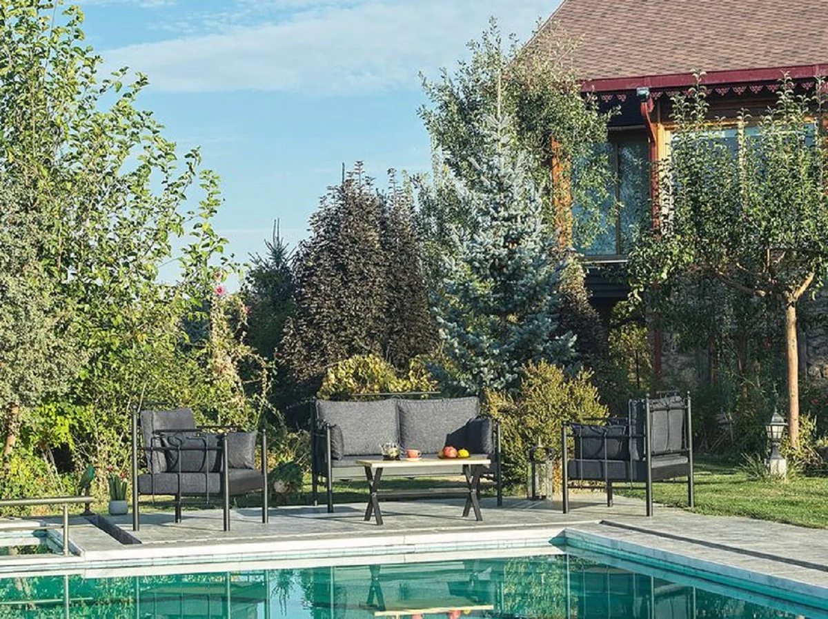 Casa Padrino Art Nouveau Conjunto de Muebles de Jard¨ªn Gris Oscuro / Negro - 1 Sof¨¢ y 2 Sillones y 1 Mesa - Muebles de Jard¨ªn y Patio Art Nouveau