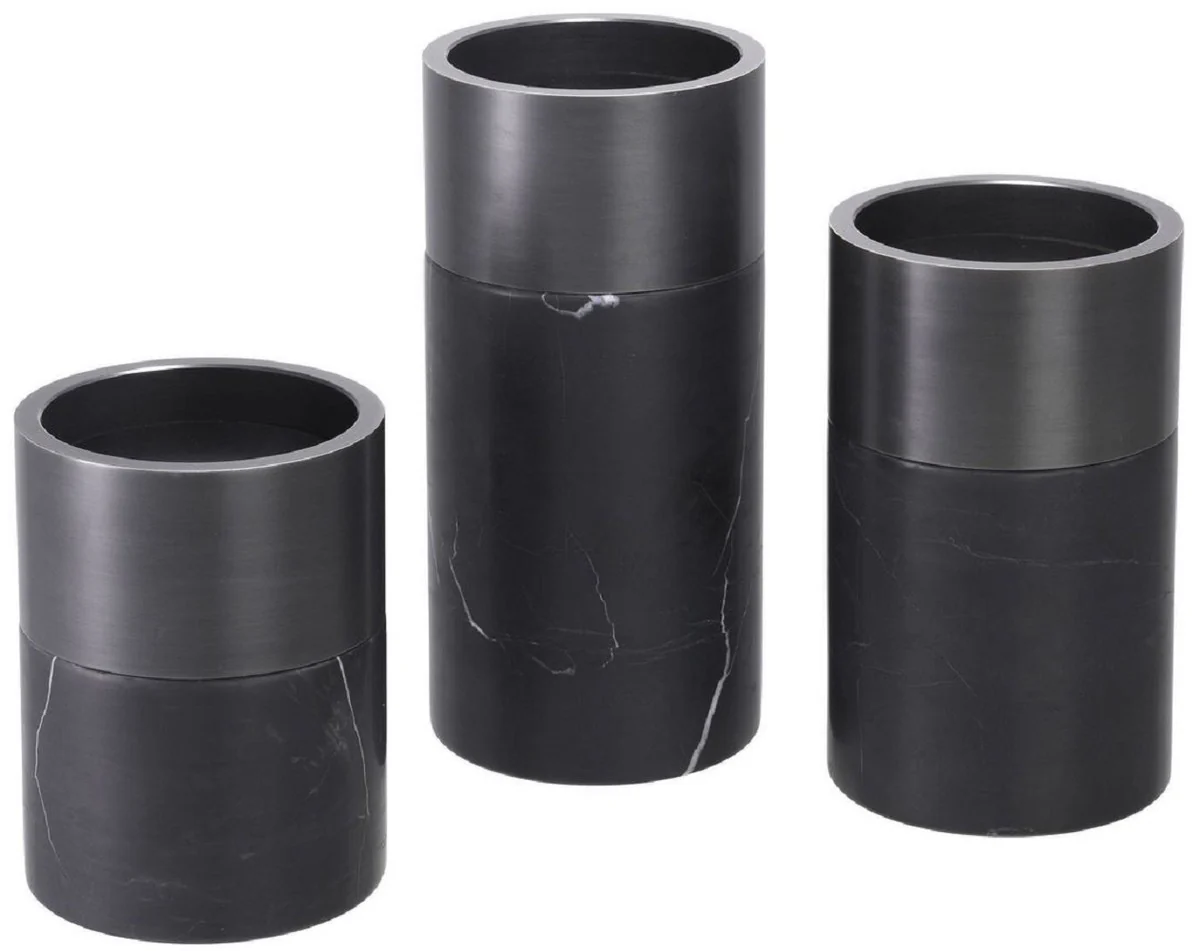 Casa Padrino Conjunto de Candelabros de Lujo Negro / Bronce - 3 Candelabros Redondos de Mármol - Calidad de Lujo - Accesorios Decorativos