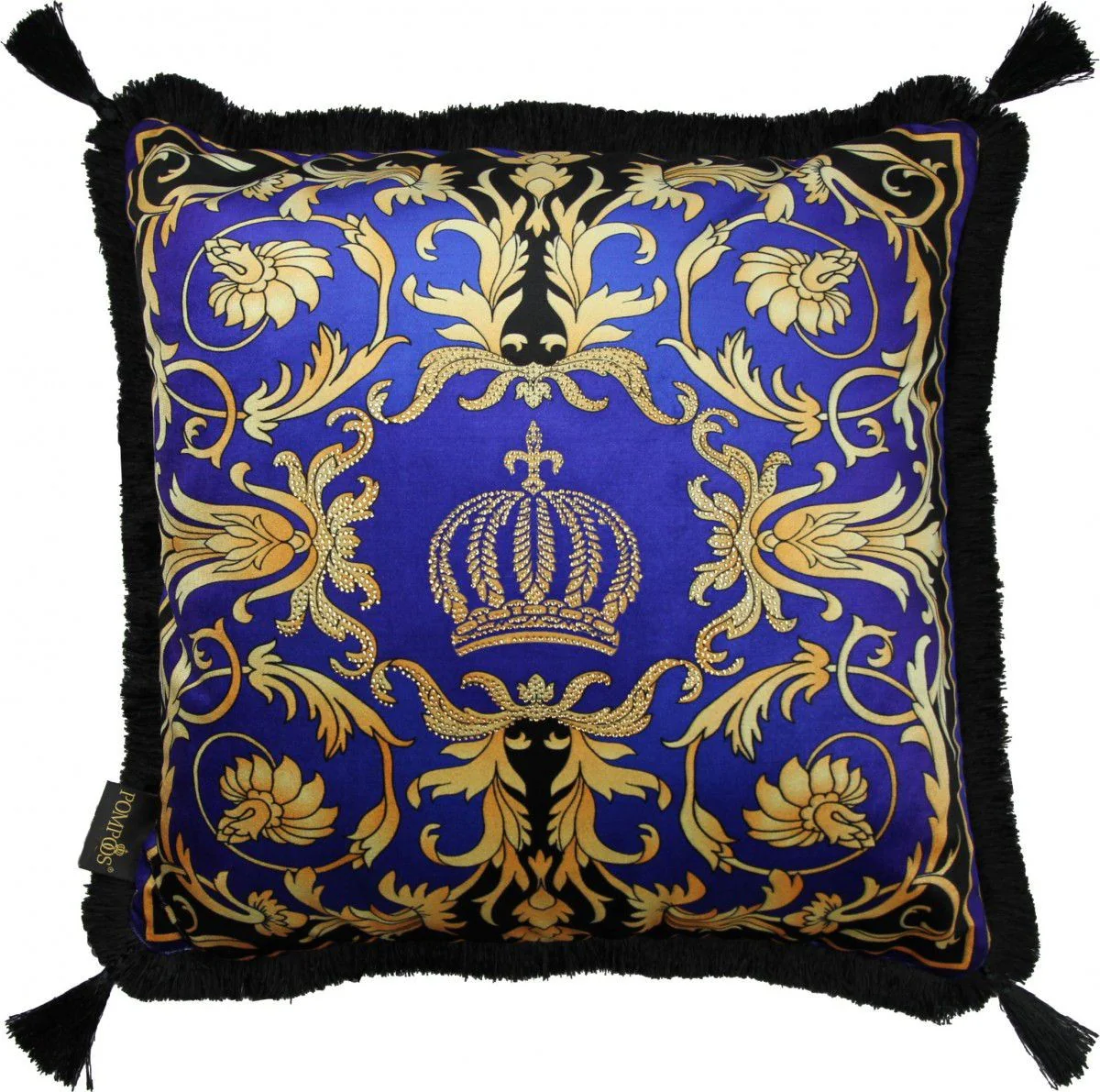 Harald Gl??ckler luxury decorative baroque pillow Pomp??s by Casa Padrino blue / gold crown Deluxe with rhinestones and tassels - Gl??ckler pillow